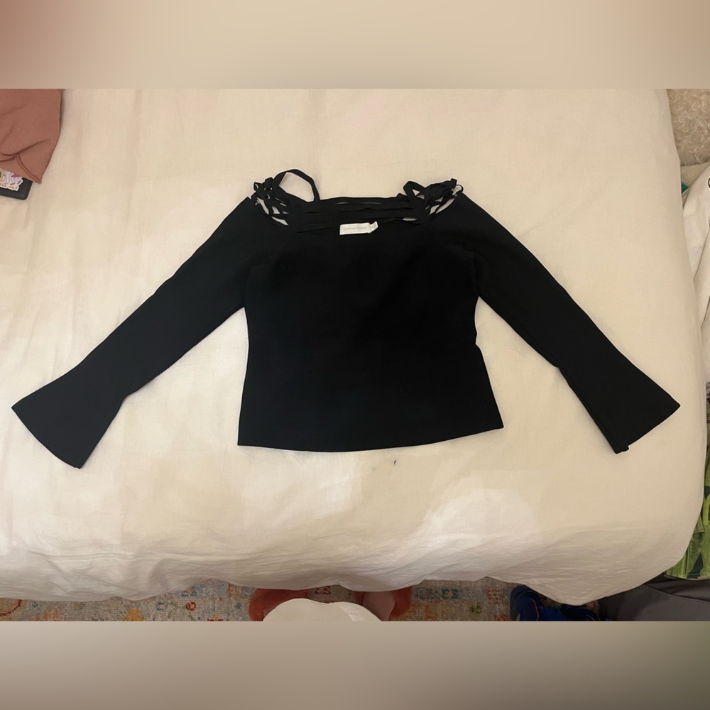 Jonathan Simkhai Black Long Sleeve Top with Lace-Up Detail